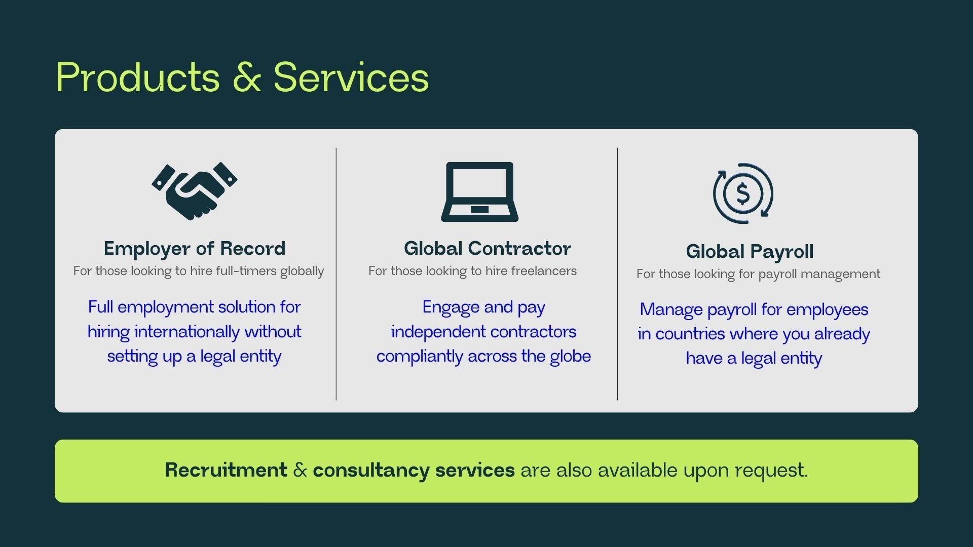 As global hiring accelerates, compliance is often the main obstacle. We’ve outlined four main ways to pay international workers: setting up a local entity, working with an Employer of Record (EOR), using a global payroll platform, or managing contractors. Each one of these methods is designed for different stages of global growth.