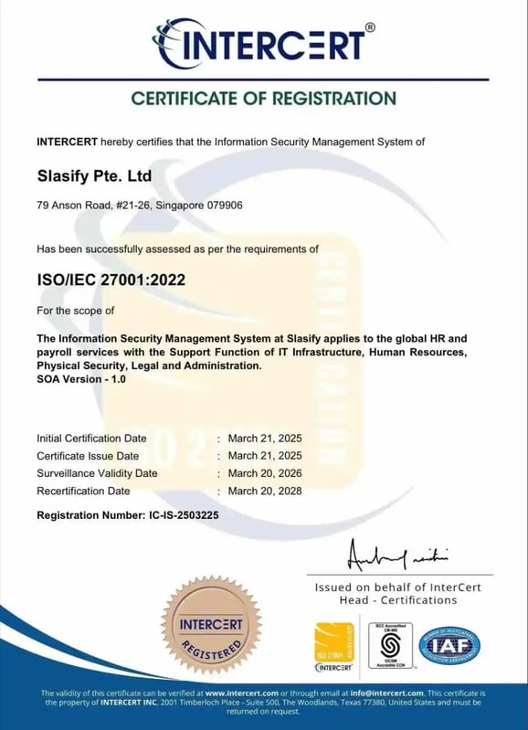 Slasify 获得 ISO 27001 资质