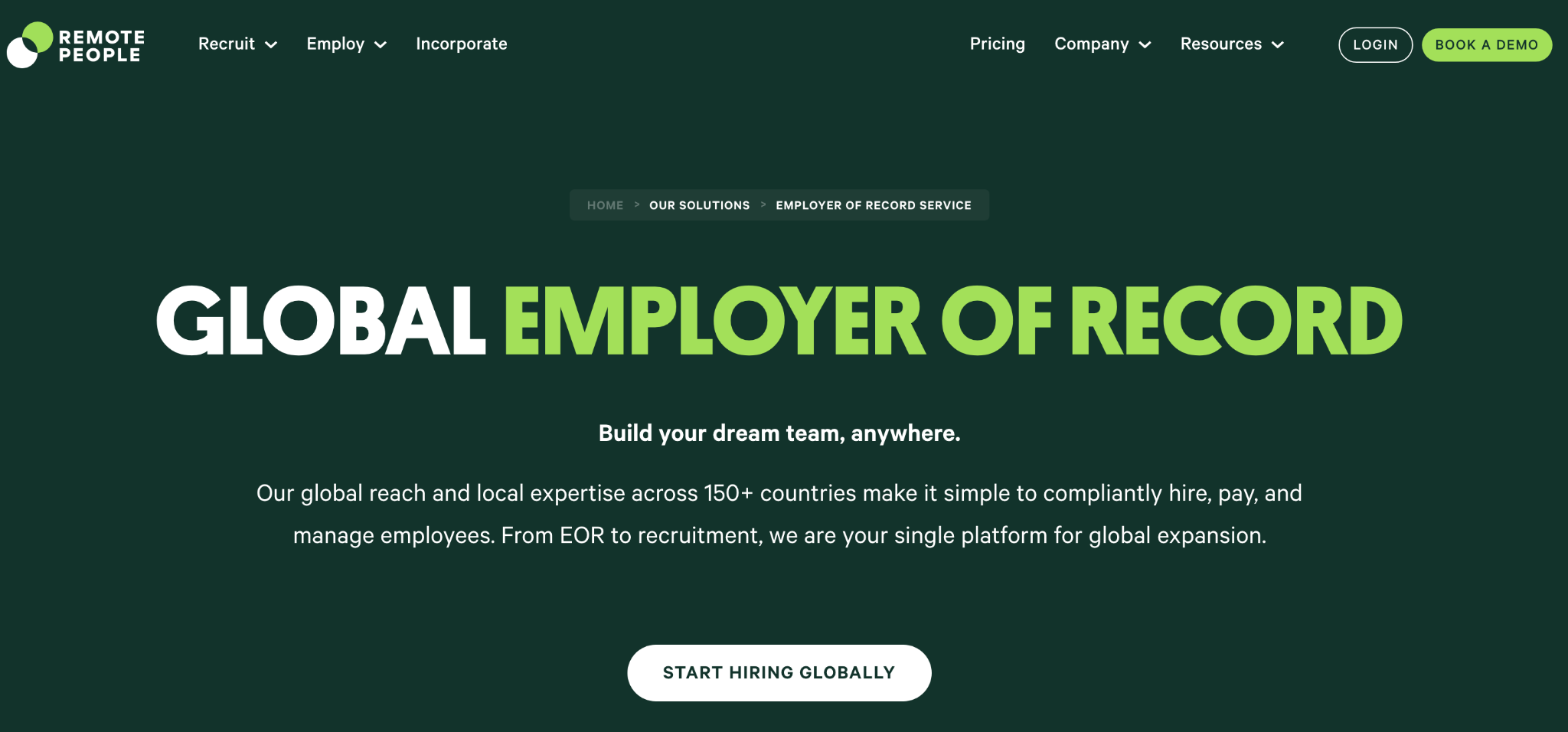 Remote People, formerly Horizons, reports coverage in 150+ countries and publishes a China fee range of USD 300 to USD 600. That disclosure offers more China pricing detail than most providers in this comparison. Its starting price of USD 199 per employee per month is also among the lowest listed.